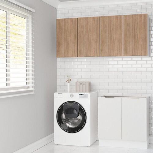 Conjunto Lavanderia Modulada 3 Peças sem Tampo com Rodapé Ipanema CabeCasa MadeiraMadeira Branco/Acácia