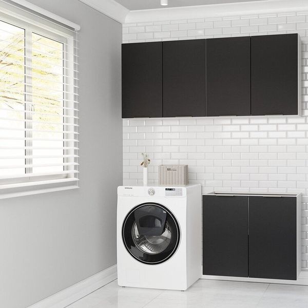 Conjunto Lavanderia Modulada 3 Peças sem Tampo sem Rodapé Ipanema CabeCasa MadeiraMadeira Grafite Trama