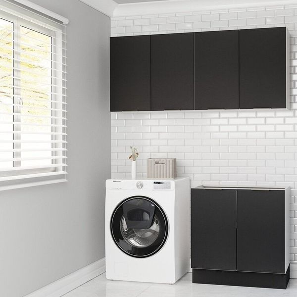 Conjunto Lavanderia Modulada 3 Peças sem Tampo com Rodapé Ipanema CabeCasa MadeiraMadeira Grafite Trama