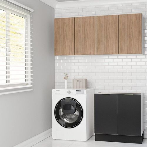 Conjunto Lavanderia Modulada 3 Peças sem Tampo com Rodapé Ipanema CabeCasa MadeiraMadeira Grafite Trama/Acácia