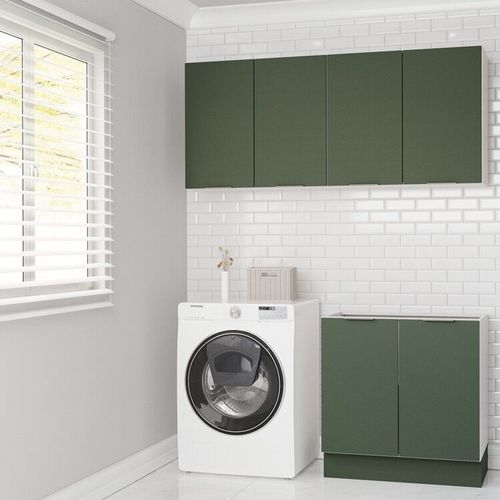 Conjunto Lavanderia Modulada 3 Peças sem Tampo com Rodapé Ipanema CabeCasa MadeiraMadeira Verde Folha