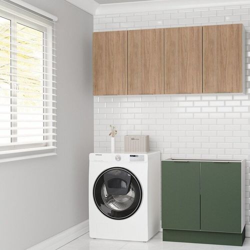 Conjunto Lavanderia Modulada 3 Peças sem Tampo com Rodapé Ipanema CabeCasa MadeiraMadeira Verde Folha/Acácia