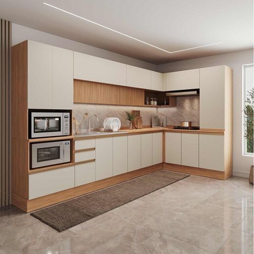 Cozinha Modulada 10 Peças com Armários Balcões Torre Quente e Paneleiro Aroeira Cabecasa Madeirama Cinza Sereno