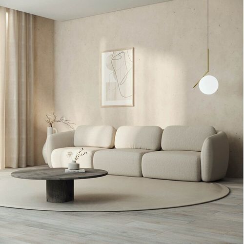 Sofá Modular 3 Lugares Bouclé Orla 330cm CabeCasa MadeiraOriginals Bege Espuma Do Mar Espuma do Mar