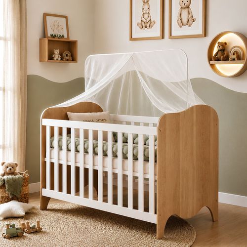Berço Mini Cama 132,4x72,5 100% MDF Nuvem Branco/Amadeirado Branco Amadeirado