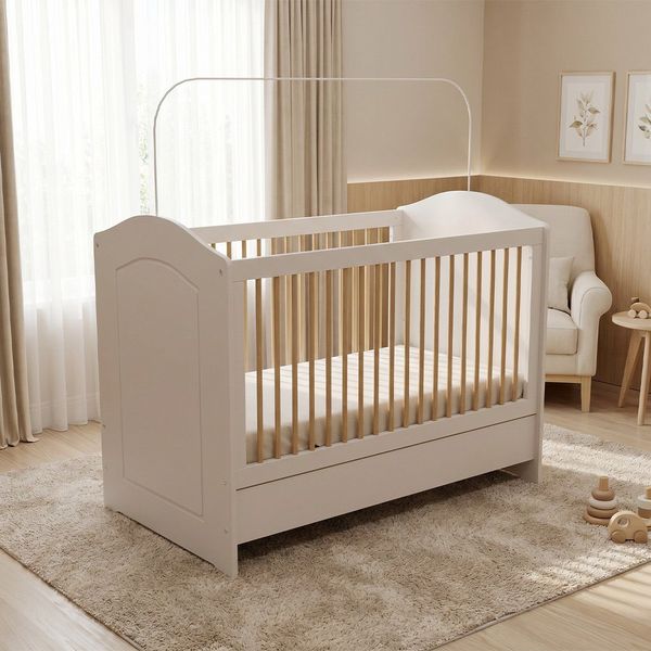 Berço Vira Cama Multifuncional MDF Smile Creme/Carvalho