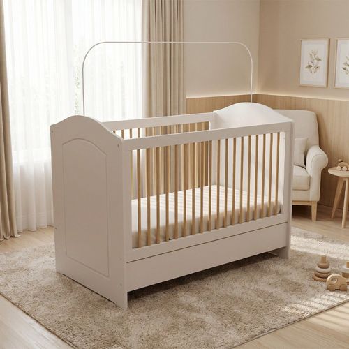Berço Vira Cama Multifuncional MDF Smile Creme/Carvalho