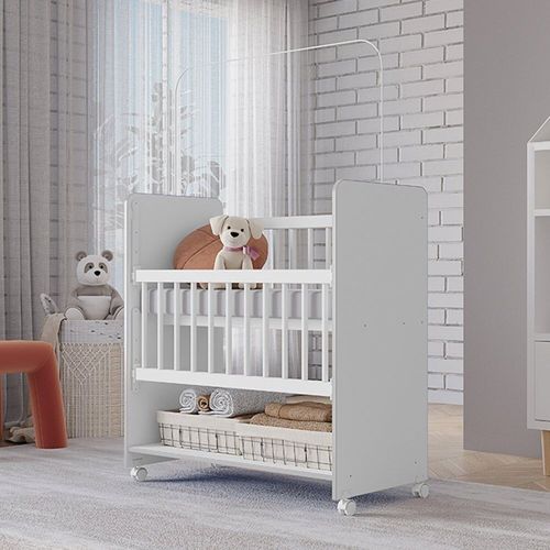 Mini Berço Grade Removível com Colchão New Baby Branco Branco