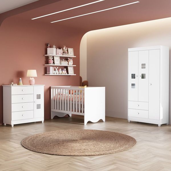 Quarto de Bebê Completo 100% MDF Linha Lua Branco