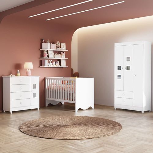 Quarto de Bebê Completo 100% MDF Linha Lua Branco