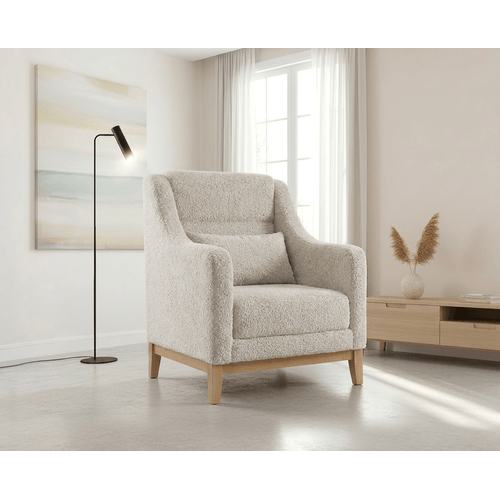 Poltrona Encosto Alto Bouclé Áquila Cinza Cinza