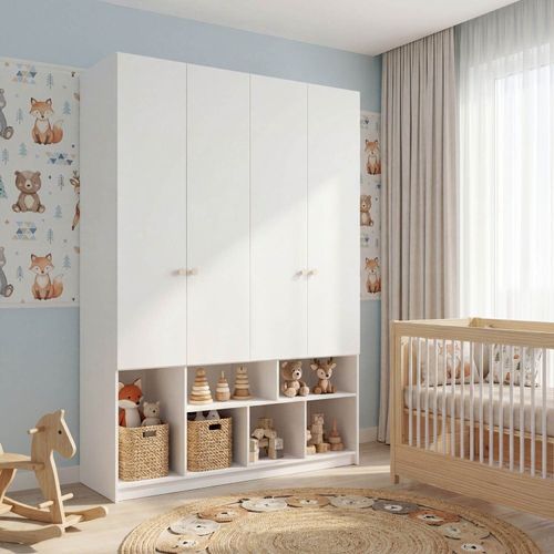 Guarda Roupa 4 Portas com Nichos Curió Casatema Branco/Branco