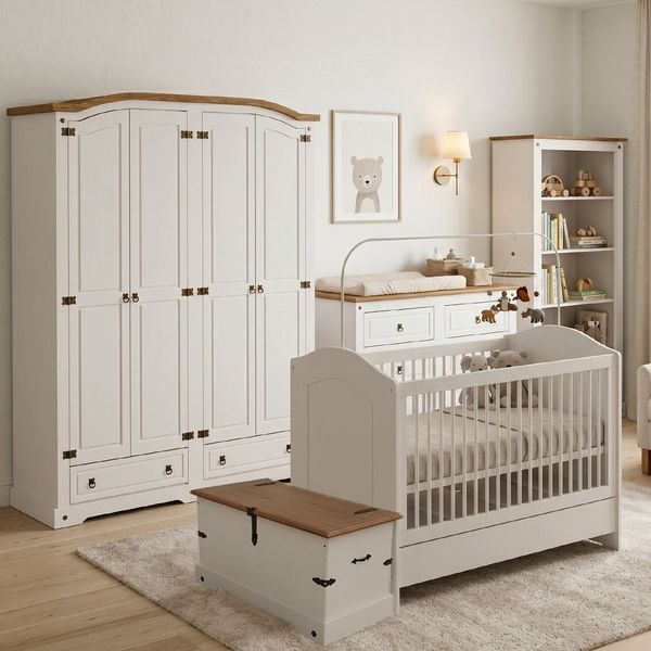 Quarto de Bebê Completo 5 Peças 212x77cm Creme/Carvalho