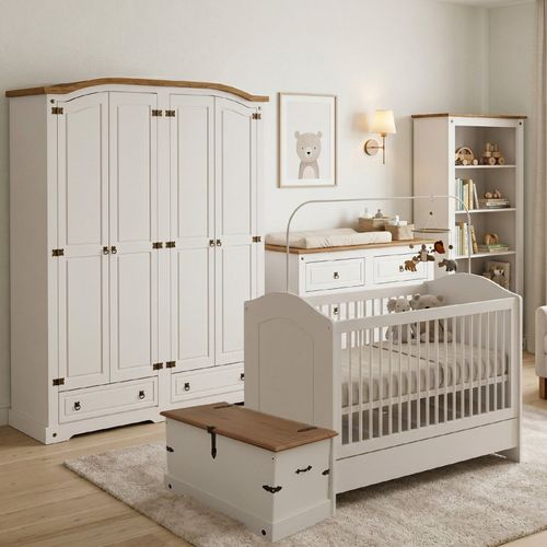 Quarto de Bebê Completo 5 Peças 212x77cm Creme/Carvalho