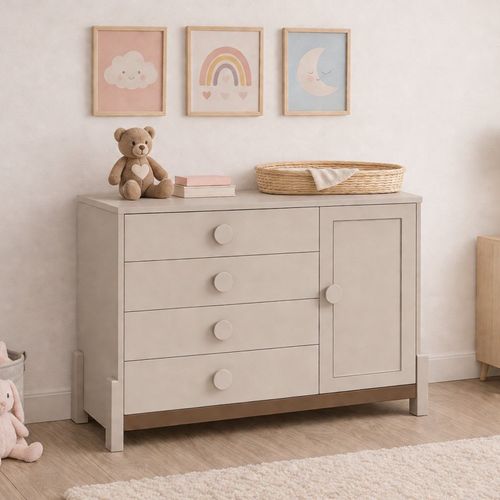 Cômoda Infantil 4 Gavetas com Porta e Cabideiro Luna AREIA / CAPUCCINO
