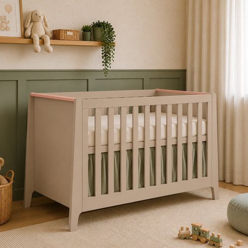 Berço 2 em 100% MDF Cabeceira Reta com Detalhe Theo Areia/Rose