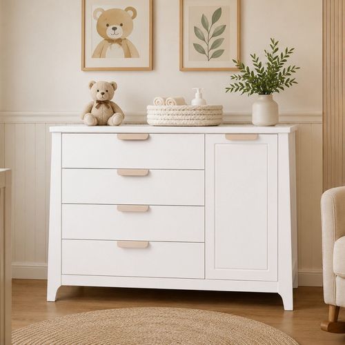 Comoda para Quarto Infantil 4 Gavetas Porta com Cabideiro Theo Neve/Renda