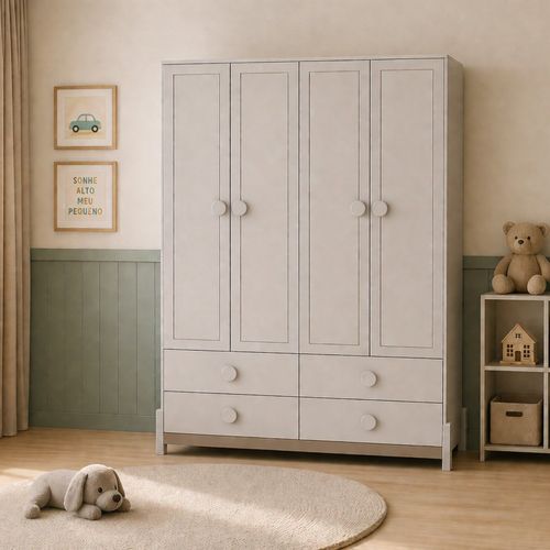 Guarda-Roupa Infantil 4 Portas 4 Gavetas MDF Linha Luna AREIA/ CAPUCCINO
