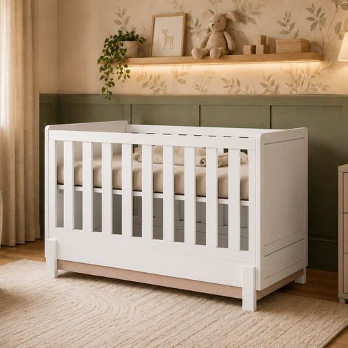 Berço 2 em 100% MDF Cabeceira Reta Luna Branco/Neva/Renda Neva/Renda