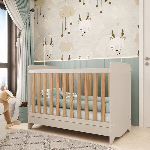 Berço Mini Cama Americano 100% MDF 3 em 1 Ben Espresso Móveis OFF-WHITE/AMÊNDOA