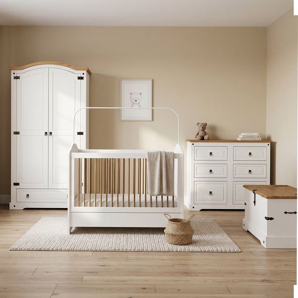 Quarto para Bebê Compacto com Baú Smile Creme/Carvalho
