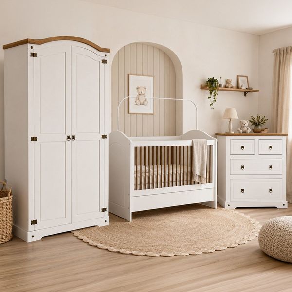 Quarto para Bebê Compacto 4 Peças com Colchão Smile Creme/Carvalho