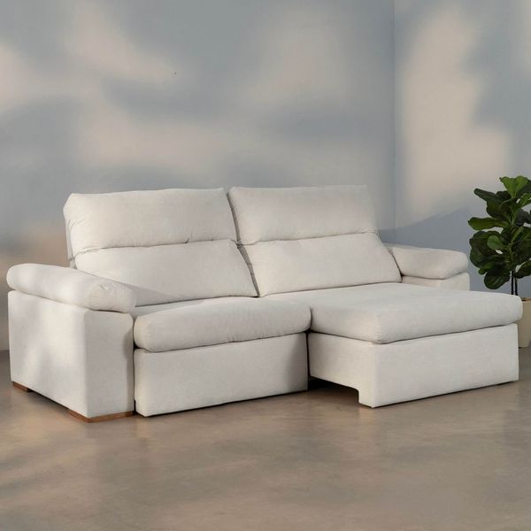 Sofá Retrátil e Reclinável 250cm Botero CabeCasa MadeiraOriginals Branco Off White Off White