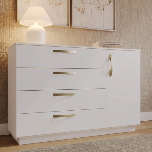 Cômoda 1 Porta 4 Gavetas Araçá CabeCasa MadeiraOriginals Branco Branco