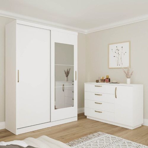 Kit Guarda Roupas 2 Portas e Cômoda Araçá CabeCasa MadeiraOriginals Branco Branco