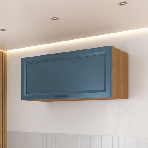 Armario Aéreo Planejado Porta Basculante 80cm Soho CabeCasa MadeiraOriginals Freijó/Azul Freijó/Azul