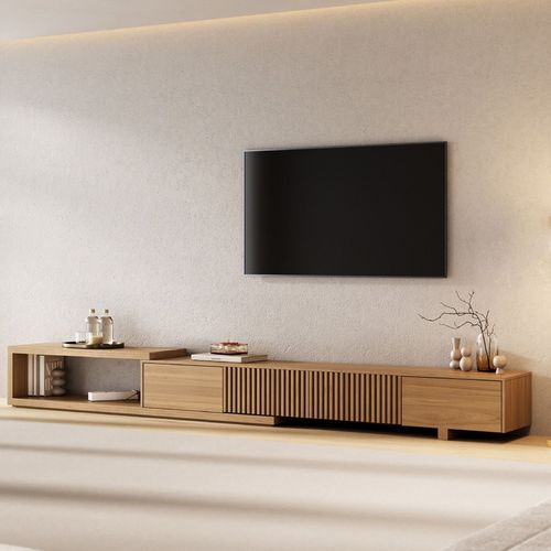 Rack Extensível Ripado TV 75 Polegadas Planejado 304cm Aruá CabeCasa MadeiraOriginals Marrom Jatob Jatoba
