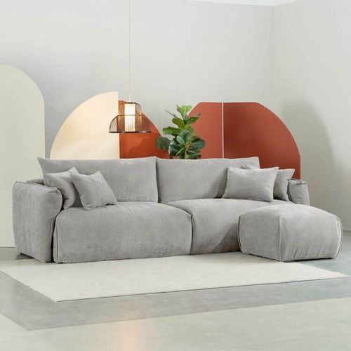 Conjunto Sofá 260cm e Puff Comfy CabeCasa MadeiraOriginals Cinza Mescla