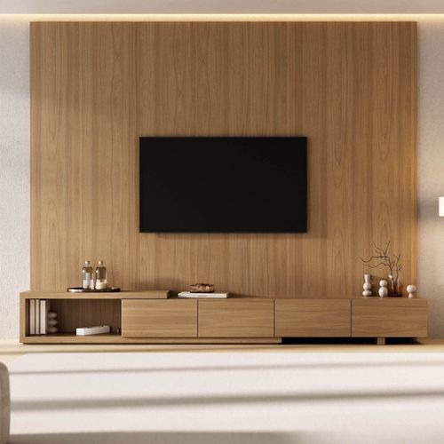 Rack Extensível com Painel TV 86 Polegadas Planejado 280x230cm Aruá CabeCasa MadeiraOriginals Marr Jatoba