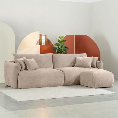 Conjunto Sofá 260cm e Puff Comfy CabeCasa MadeiraOriginals Bege Claro