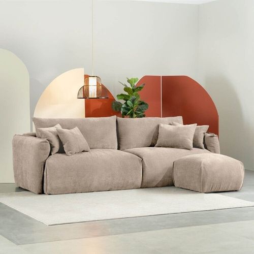 Conjunto Sofá 240cm e Puff Comfy CabeCasa MadeiraOriginals Bege Claro