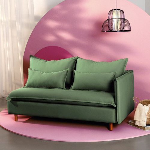 Sofá Modular 2 Lugares Braço Lateral com Pé Madeira Sôma CabeCasa MadeiraOriginals Verde Verde