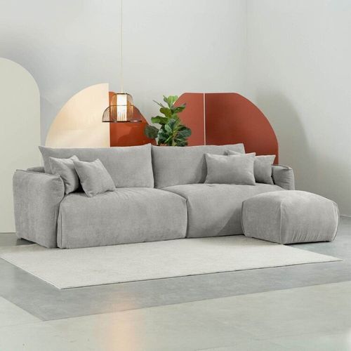 Conjunto Sofá 280cm e Puff Comfy CabeCasa MadeiraOriginals Cinza Mescla Cinza Mescla