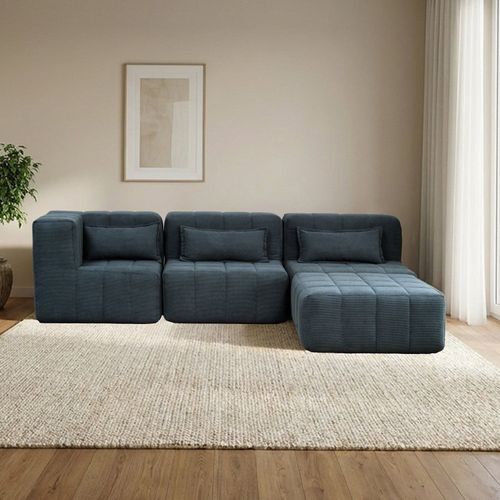 Sofá Modular 3 Lugares com Puff Easybox CabeCasa MadeiraOriginals Cotelê Verde Escuro Cotelê Verde Escuro