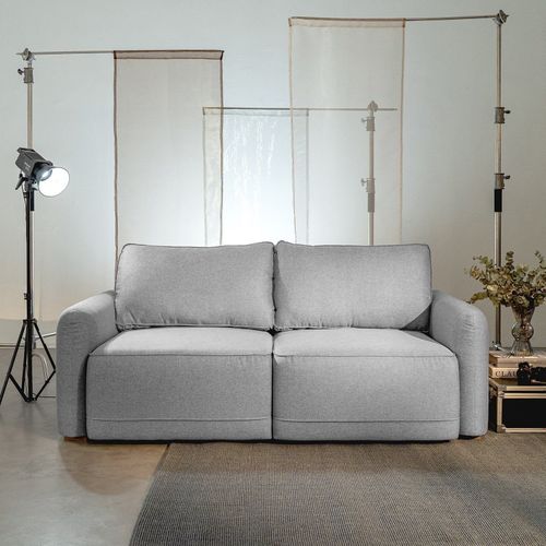 Sofá Retrátil 2 Lugares Linho Cinza Mellow 190cm CabeCasa MadeiraOriginals Cinza