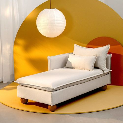 Sofá Modular Chaise Braço Lateral com Pé Bolinha Sôma CabeCasa MadeiraOriginals Bege Natural Natural