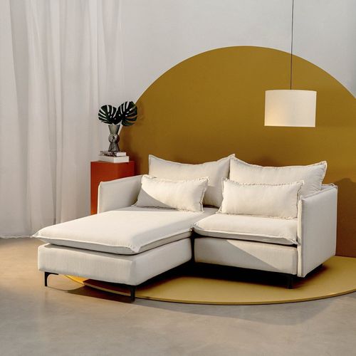 Sofá Modular 2 Lugares com Chaise e Pé Metal Sôma CabeCasa MadeiraOriginals Bege Natural Natural