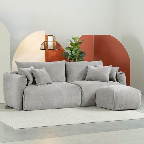 Conjunto Sofá 200cm e Puff Comfy CabeCasa MadeiraOriginals Cinza Mescla Cinza Mescla