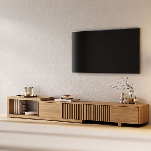 Rack Extensível para TV até 75 Polegadas Planejado 244cm Portas Ripadas Aruá CabeCasa MadeiraOrig Jatoba