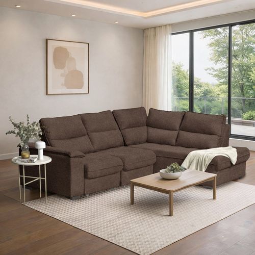 Sofá de Canto Retrátil Chaise Lado Direito 4 Lugares Nest CabeCasa MadeiraOriginals Marrom Marrom