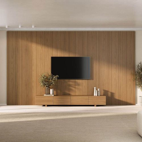 Rack com Painel Liso TV até 86 Polegadas Planejado 400x230cm Aruá CabeCasa MadeiraOriginals Marrom Jatobá Jatoba
