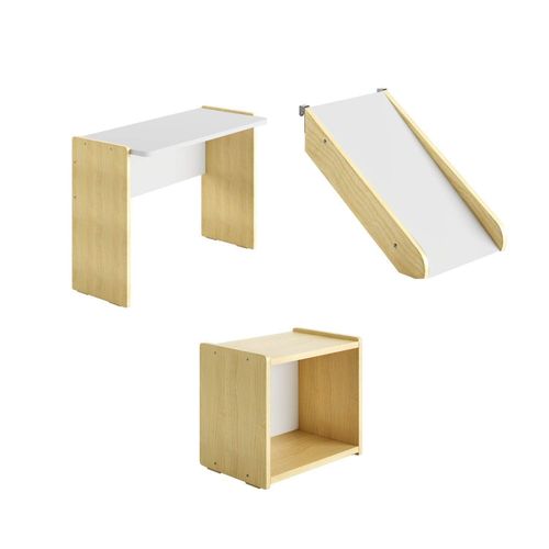 Kit Infantil Escrivaninha, Escorregador e Nicho Petit Casatema Natural/Branco Natural/Branco