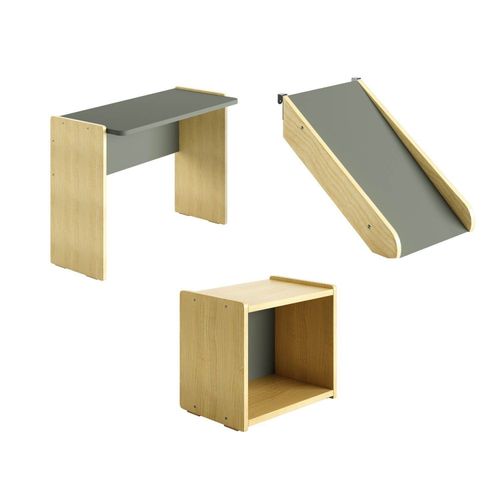 Kit Infantil Escrivaninha, Escorregador e Nicho Petit Casatema Natural/Verde Natural/Verde