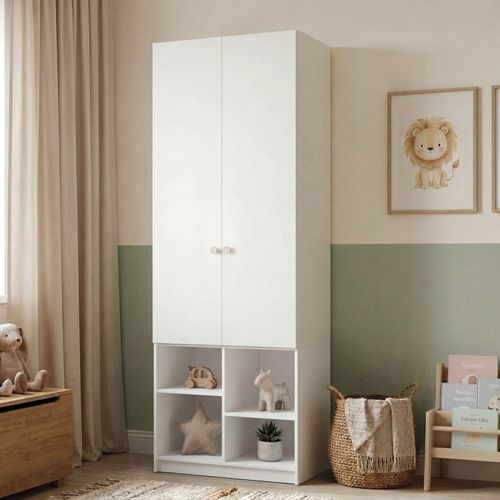 Guarda Roupa 2 Portas com Nichos e 1 Gaveta Curió Casatema Branco Branco/Branco