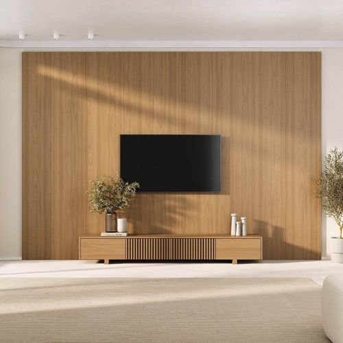 Rack Ripado com Painel TV até 86 Polegadas Planejado 360x230cm Aruá CabeCasa MadeiraOriginals Marrom Jatobá Jatoba