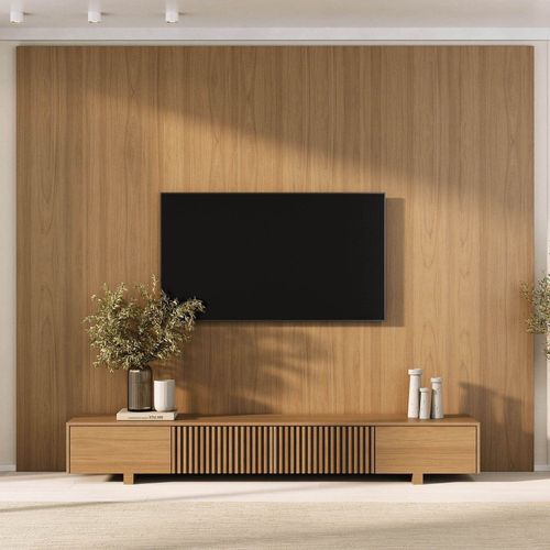 Rack Ripado com Painel TV até 86 Polegadas Planejado 280x230cm Aruá CabeCasa MadeiraOriginals Marrom Jatobá Jatoba